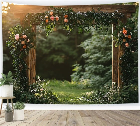 Backdrop Spring Sunset Flower Arch Wooden Frame Backdrop TWW2-38