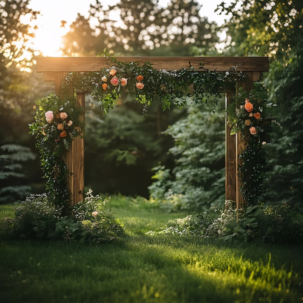 Backdrop Spring Sunset Flower Arch Wooden Frame Backdrop TWW2-38