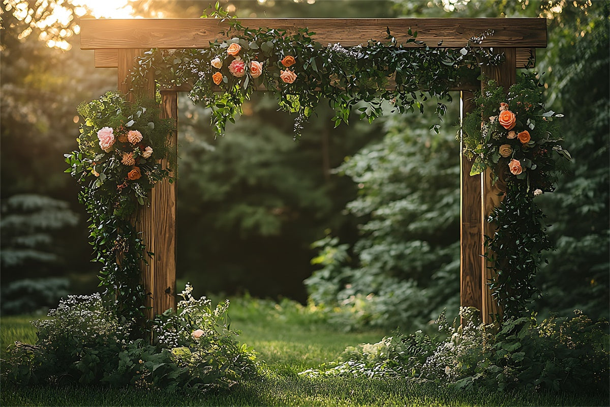 Backdrop Spring Sunset Flower Arch Wooden Frame Backdrop TWW2-38