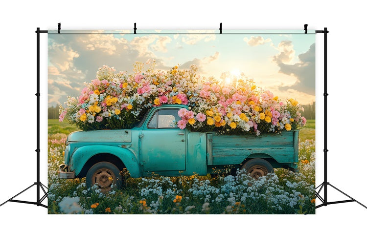 Spring Backdrops Vintage Truck Vibrant Wildflowers Backdrop TWW2-40