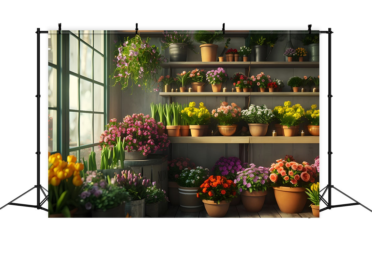 Spring Backdrop Ideas Indoor Garden Potted Plants Backdrop TWW2-6