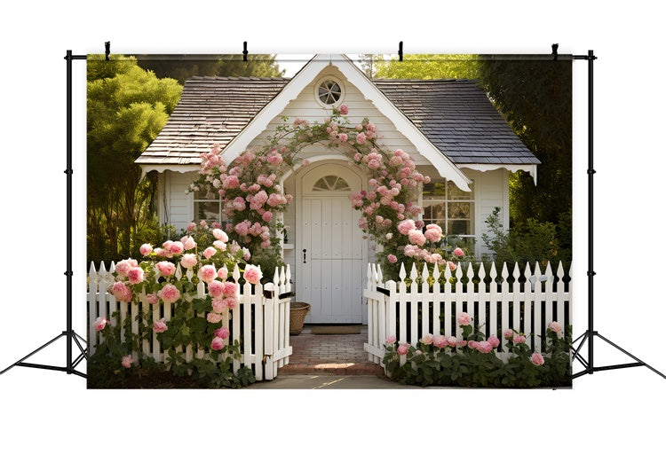 Spring Photography Backdrops White Cottage Rose Gate Backdrop TWW2-7