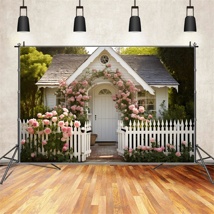 Spring Photography Backdrops White Cottage Rose Gate Backdrop TWW2-7