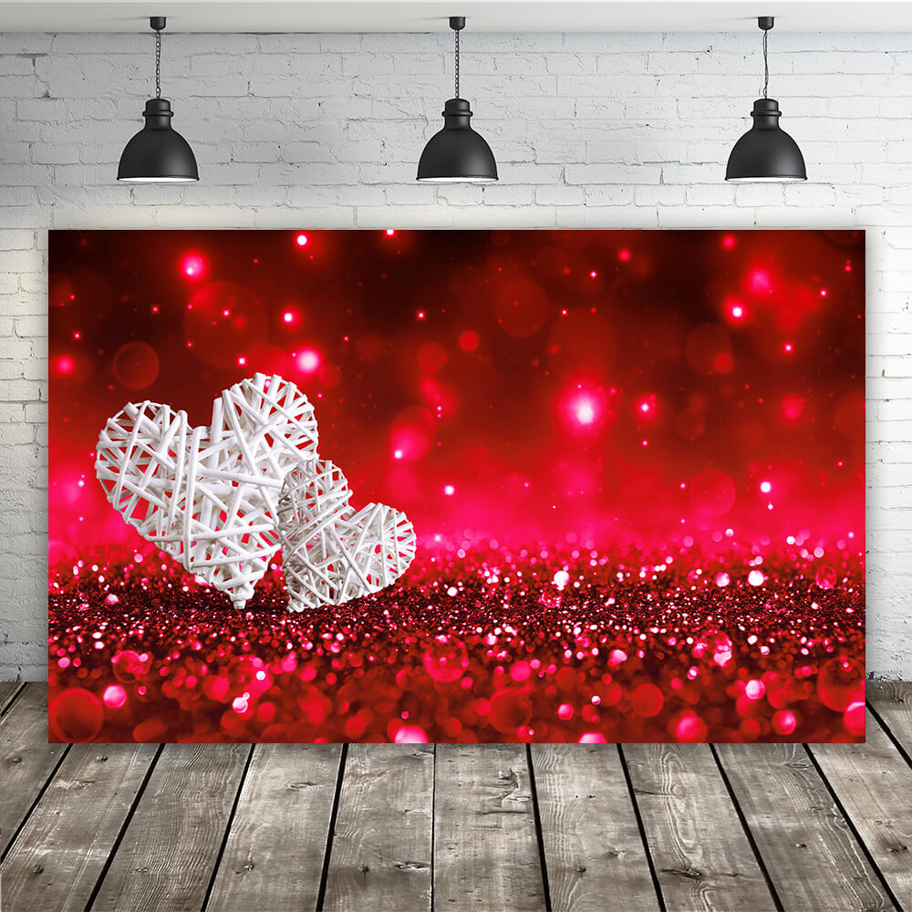 Valentine's Day Backdrop Photography Red Glitter Background White Hear ...