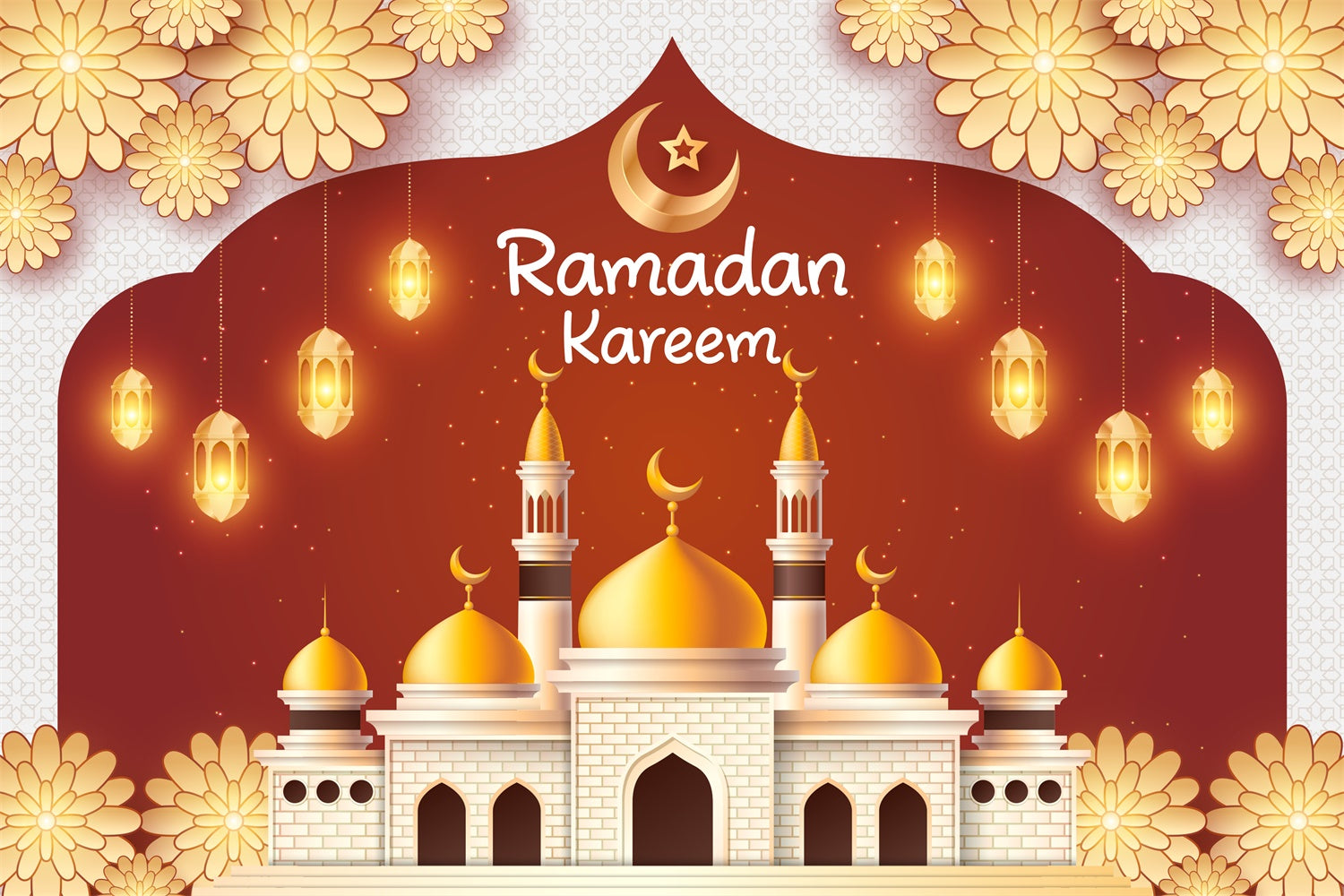 Ramadan Backdrops Golden Crescent Mosque Glow Backdrop XY2-103