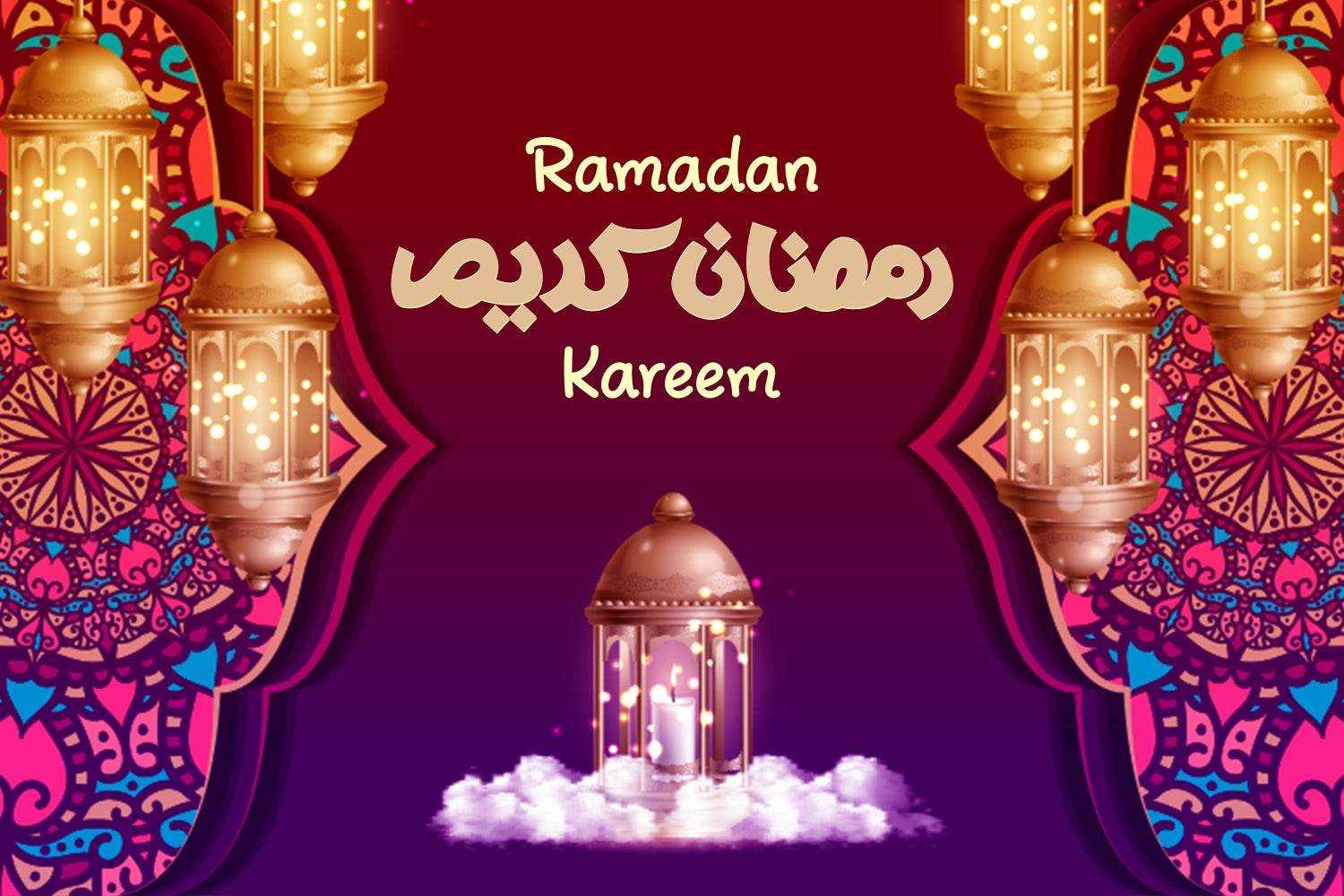 Ramadan Backdrops Deep Red Lantern Glow Backdrop XY2-106