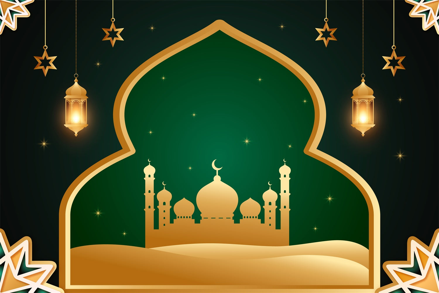 Ramadan Backdrops Gold Framed Starry Mosque Backdrop XY2-108