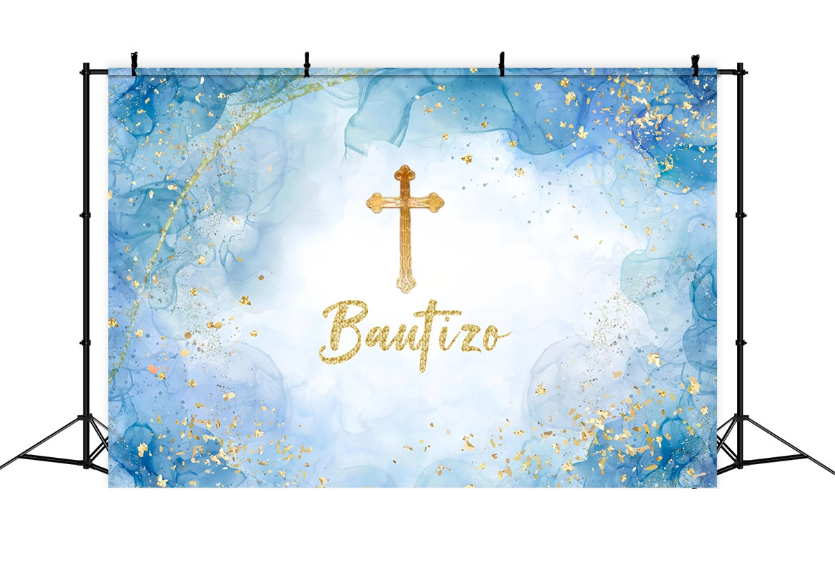 Baptism Photo Backdrop Royal Blue Gold Cross Backdrop XY2-115