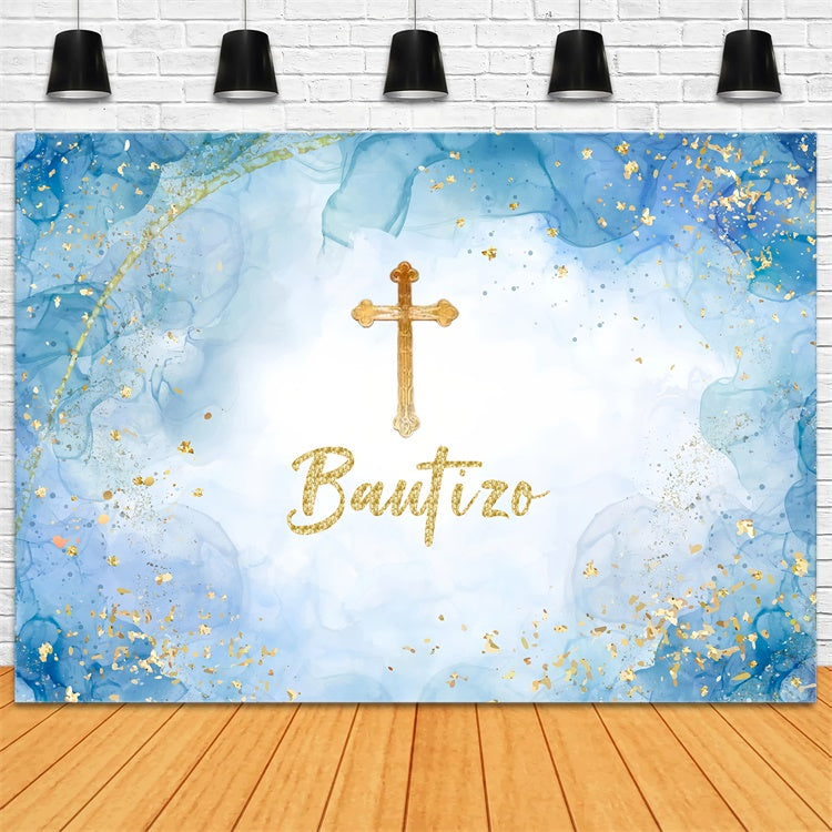 Baptism Photo Backdrop Royal Blue Gold Cross Backdrop XY2-115