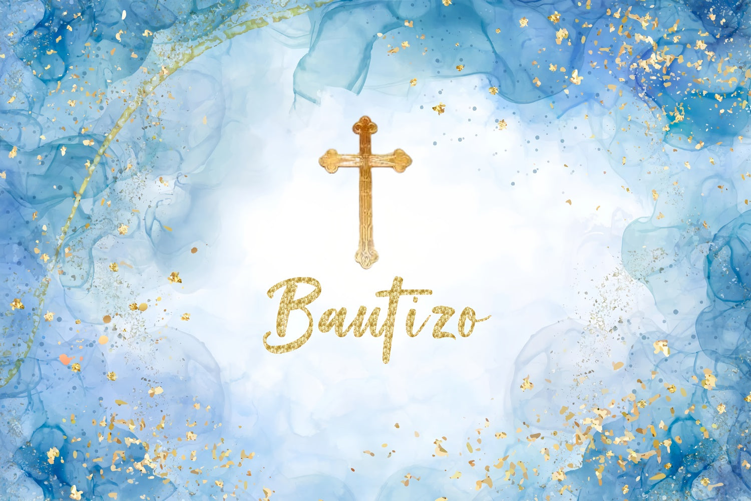 Baptism Photo Backdrop Royal Blue Gold Cross Backdrop XY2-115