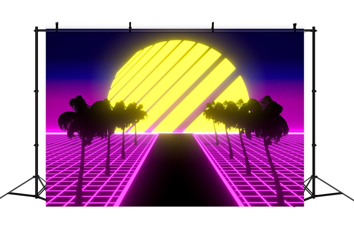 Dance Photo Backdrop Neon Glow Palm Tree Road Backdrop XY2-122