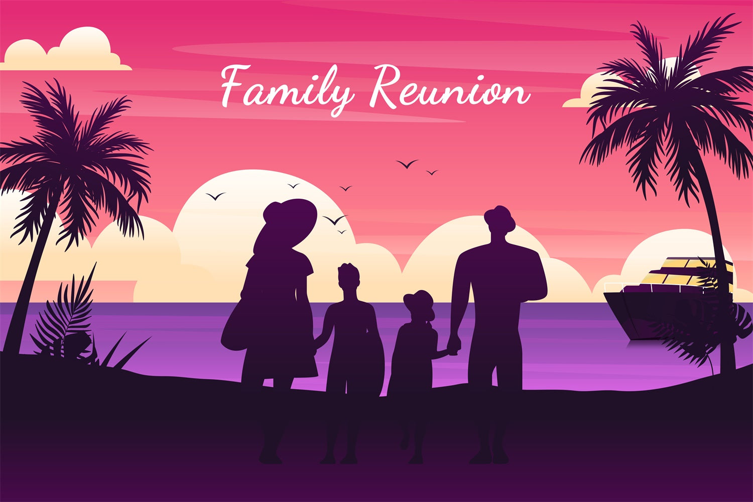 Family Reunion Backdrop Silhouette Family Sunset Reunion Backdrop XY2-125