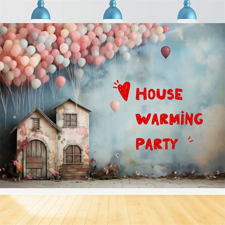 Housewarming Backdrop Dreamy Pastel Balloon Cottage Backdrop XY2-128