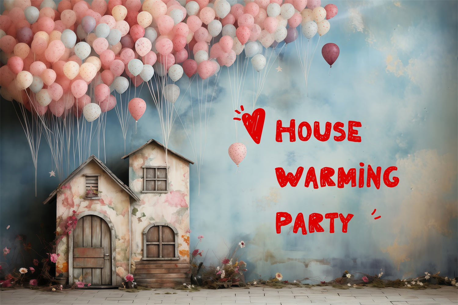 Housewarming Backdrop Dreamy Pastel Balloon Cottage Backdrop XY2-128