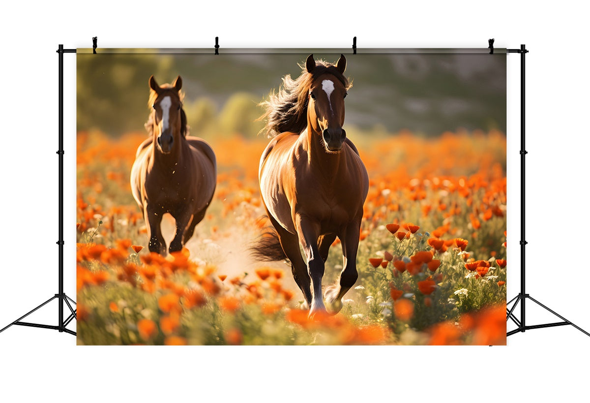 Kentucky Derby Backdrop Romantic Flower Running Horses Backdrop XY2-132