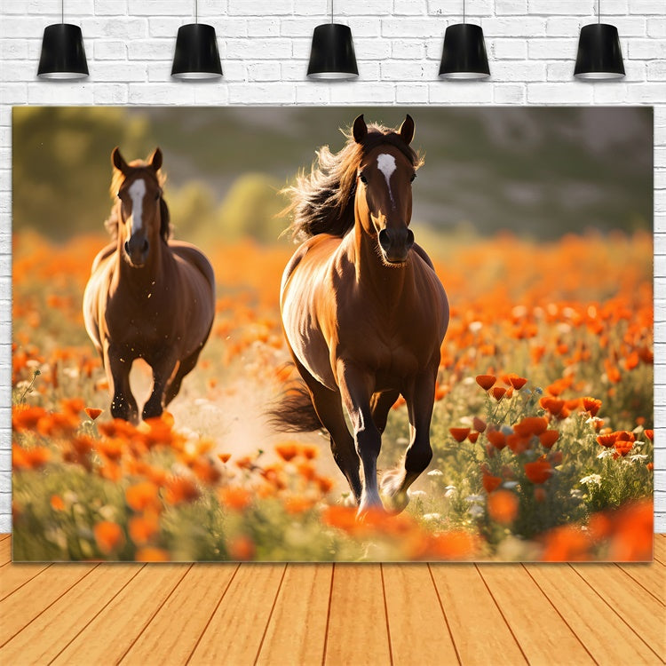 Kentucky Derby Backdrop Romantic Flower Running Horses Backdrop XY2-132