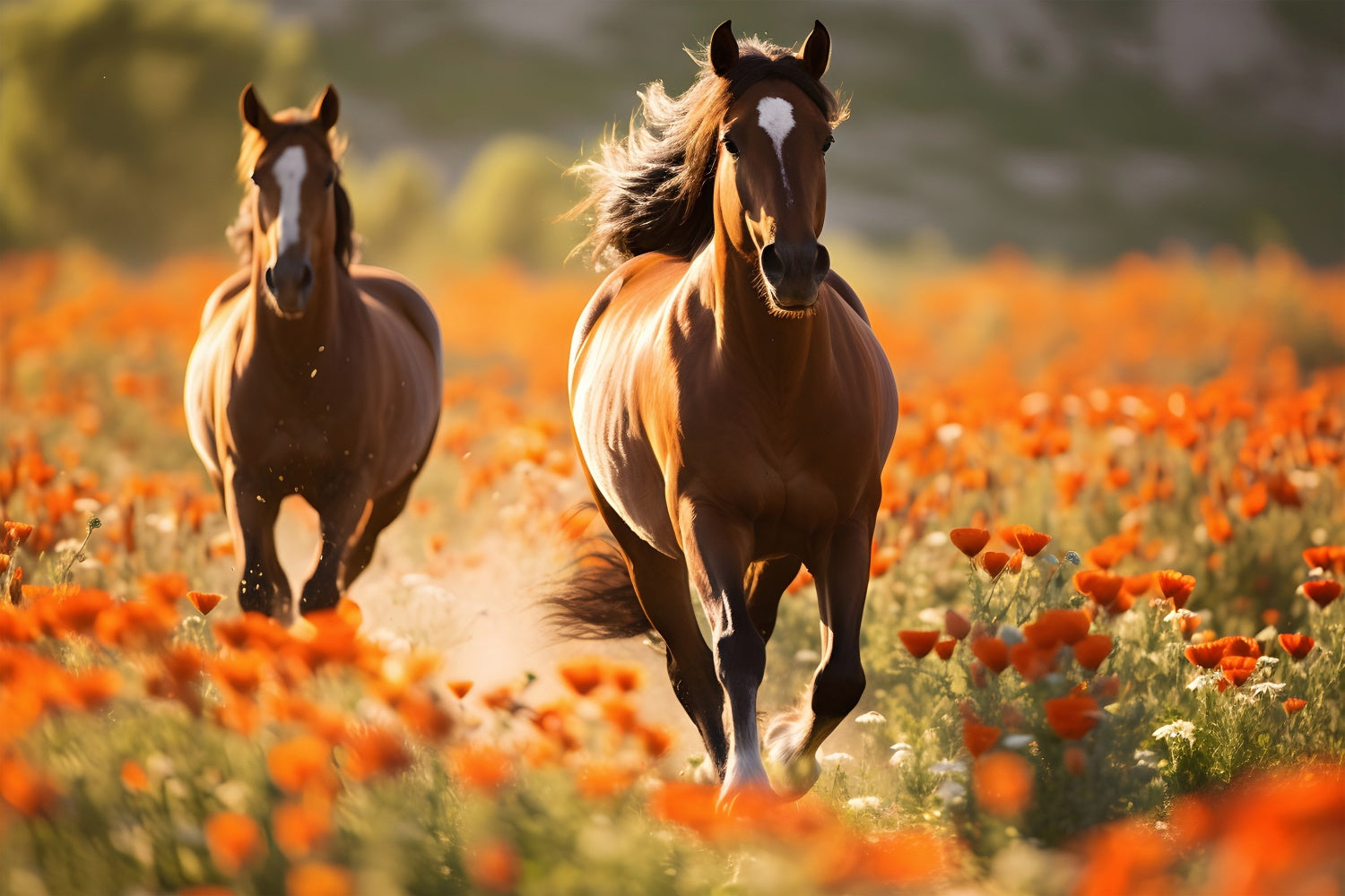 Kentucky Derby Backdrop Romantic Flower Running Horses Backdrop XY2-132