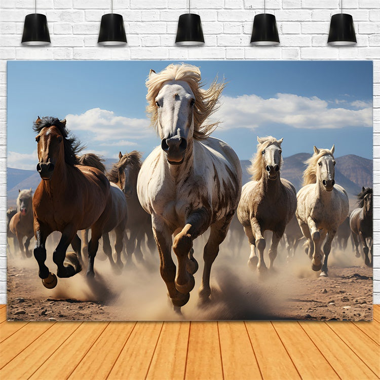 Kentucky Derby Photo Backdrop Wild Horses Desert Gallop Backdrop XY2-133