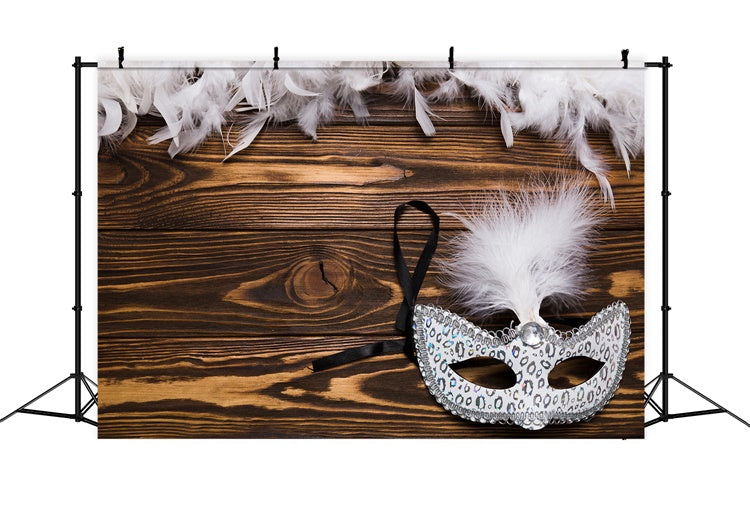 Masquerade Photo Backdrop Graceful Silver Feather Mask Backdrop XY2-137