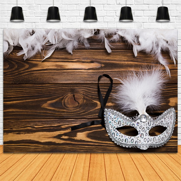 Masquerade Photo Backdrop Graceful Silver Feather Mask Backdrop XY2-137