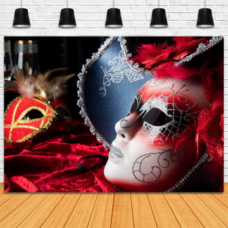 Masquerade Backdrop Luxurious Feathered Mask Celebration Backdrop XY2-138