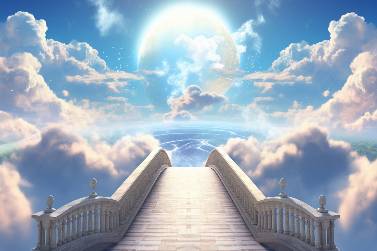 Memorial Backdrops Fantasy Golden Cloud Path Backdrop XY2-142