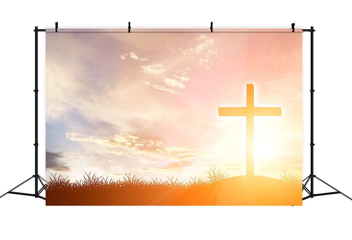 Memorial Backdrop Sunrise Cross Hopeful Glow Backdrop XY2-143