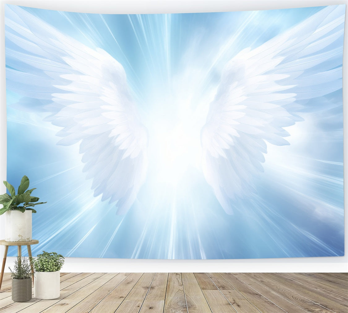 Memorial Backdrop Ideas White Angel Wings Glow Backdrop XY2-144