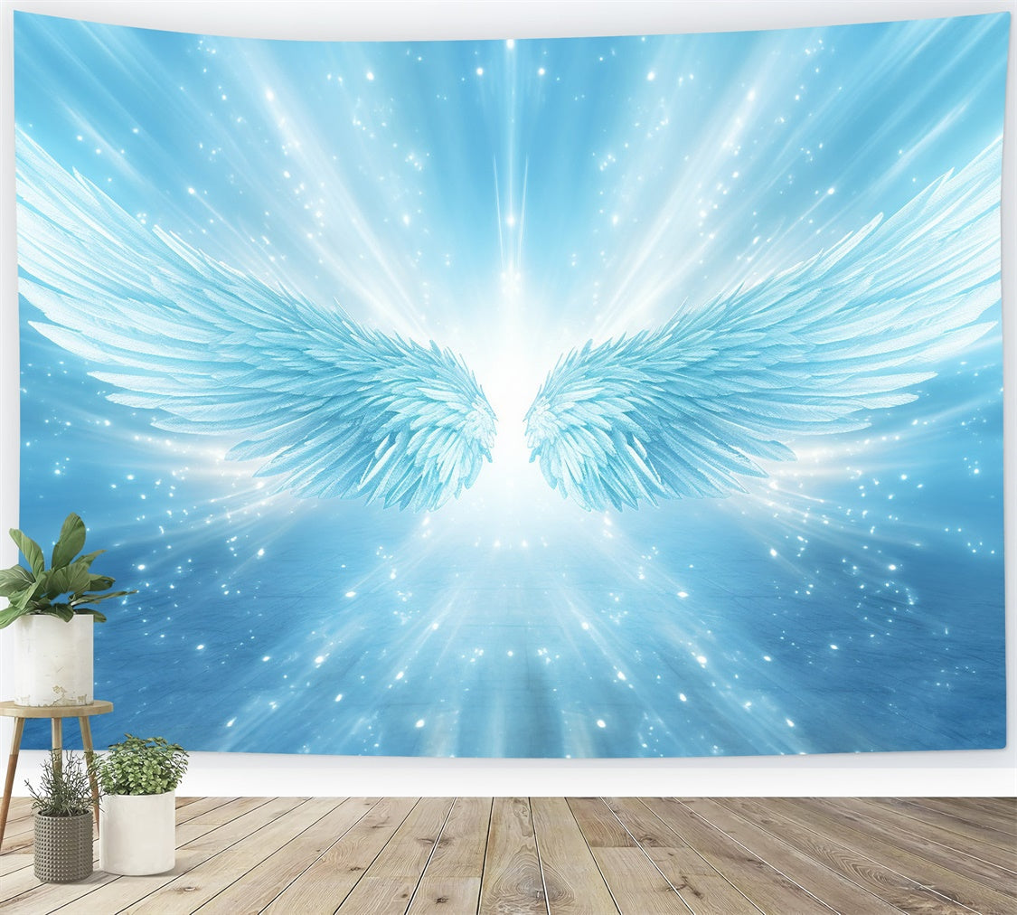 Memorial Backdrops Dreamy Blue Angel Wings Light Backdrop XY2-145