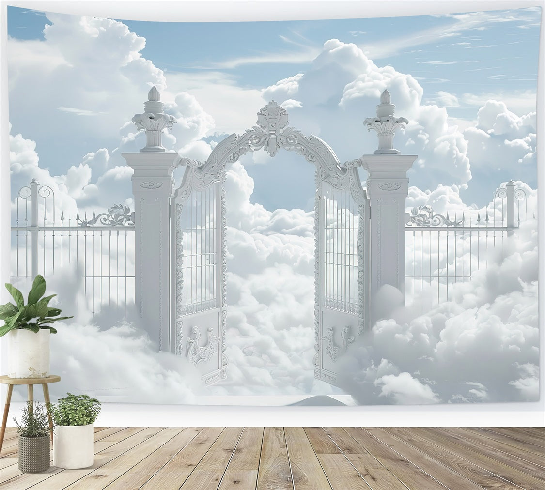 Memorial Backdrop White Ornate Celestial Gateway Backdrop XY2-148