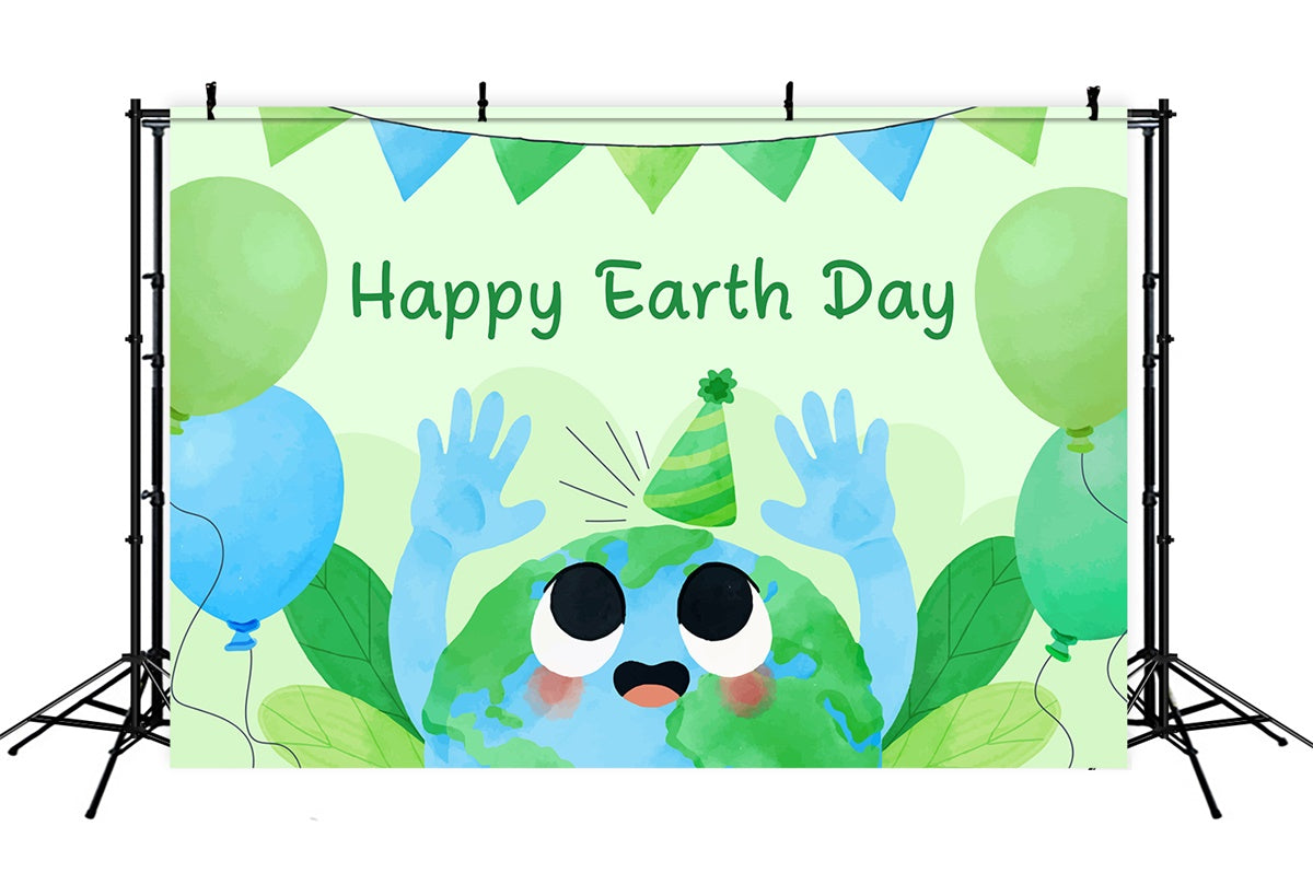 Happy Earth Day Backdrop Green Cartoon Celebration Backdrop XY2-15