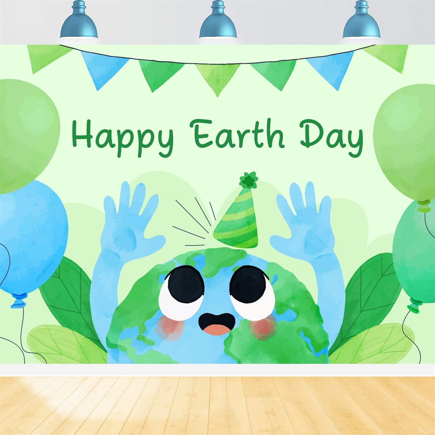 Happy Earth Day Backdrop Green Cartoon Celebration Backdrop XY2-15