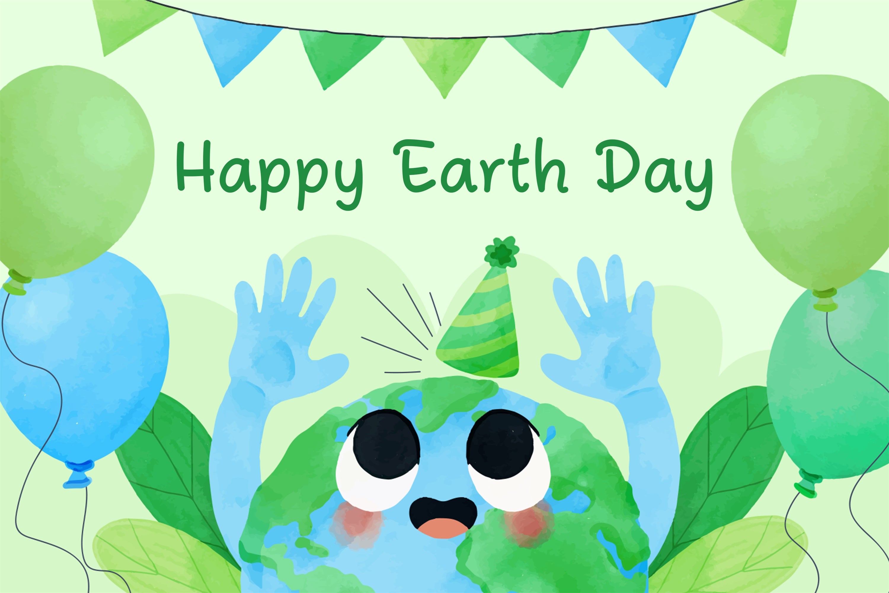 Happy Earth Day Backdrop Green Cartoon Celebration Backdrop XY2-15