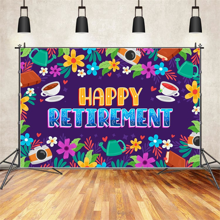 Retirement Backdrops Bright Floral Happy Retirement Backdrop XY2-152