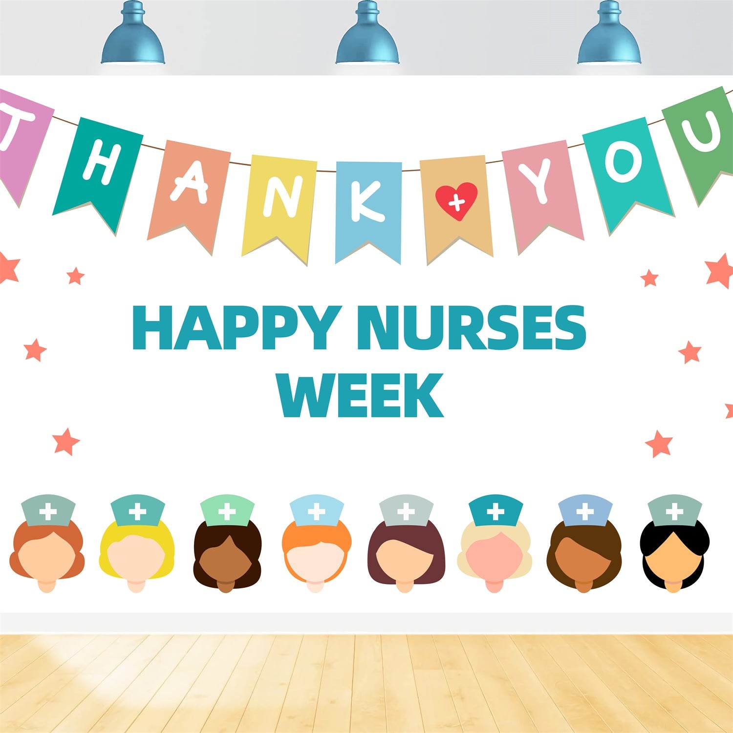 Thank You Backdrop Cute Cartoon Nurses Festive Backdrop XY2-157