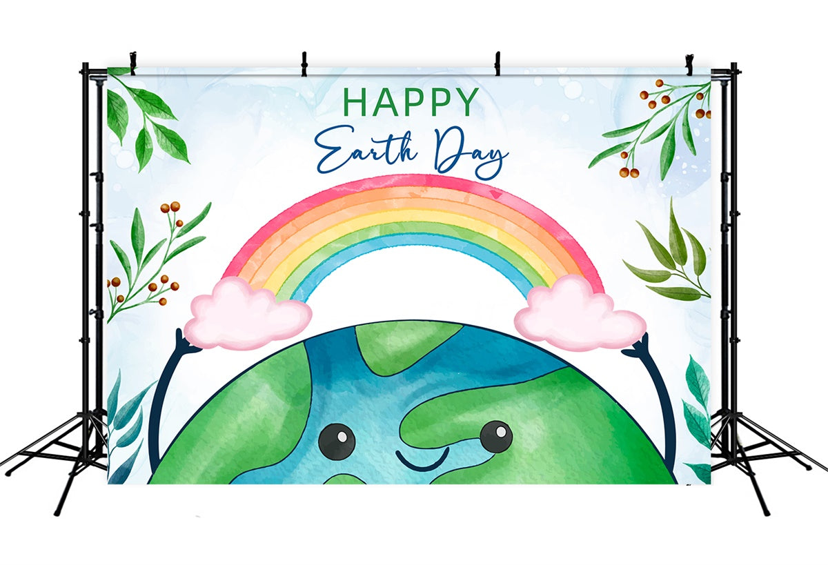 Happy Earth Day Backdrop Vibrant Rainbow Celebration Backdrop XY2-16