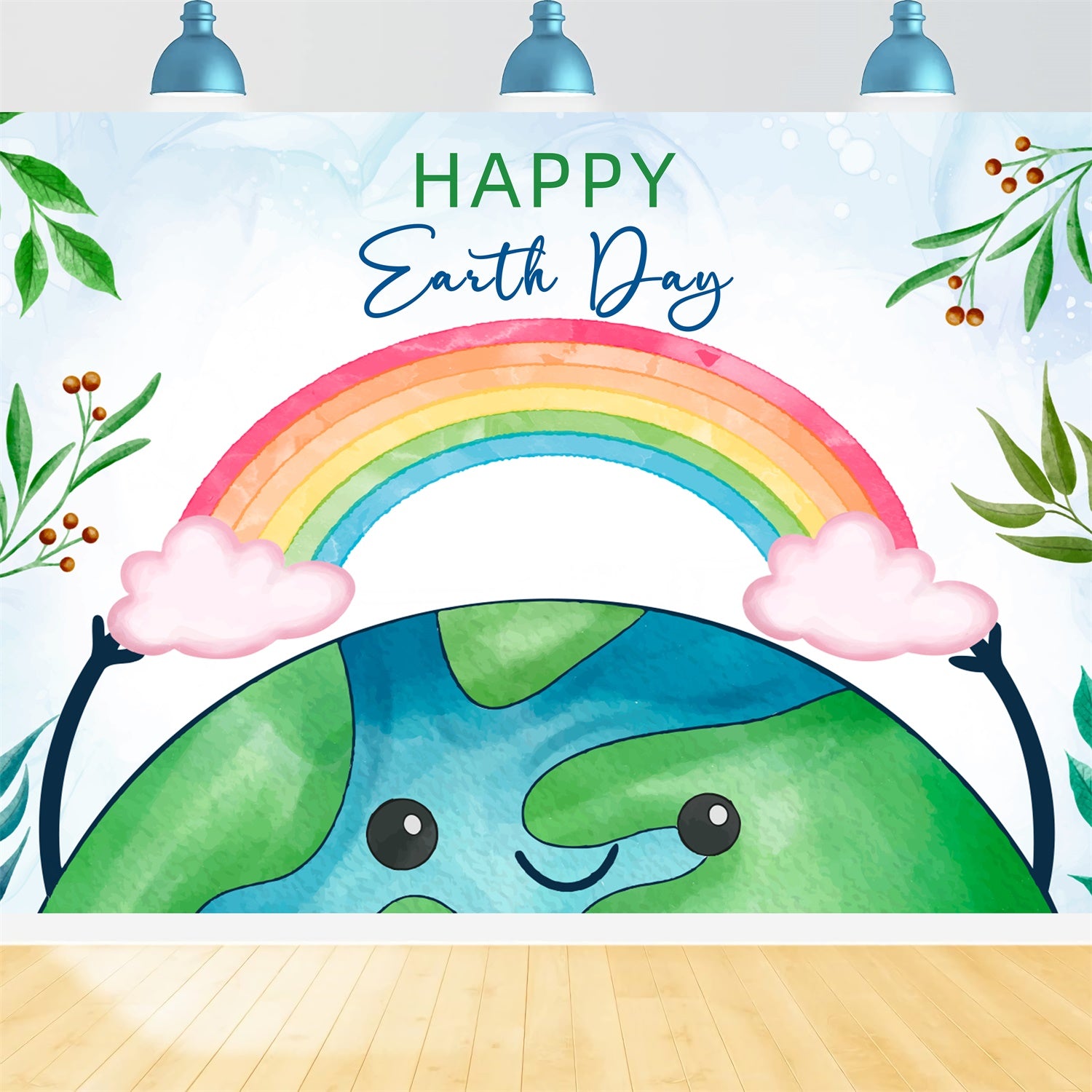 Happy Earth Day Backdrop Vibrant Rainbow Celebration Backdrop XY2-16