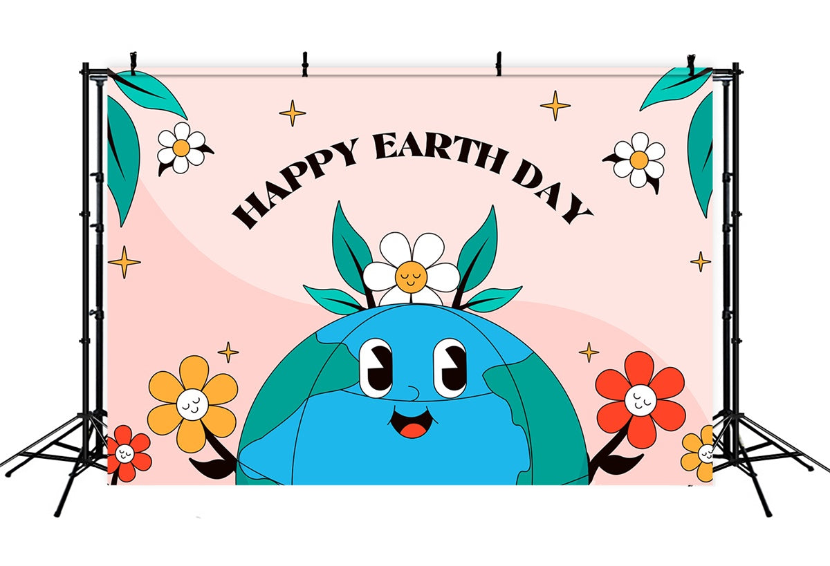 Happy Earth Day Backdrop Adorable Earth with Flowers Backdrop XY2-19