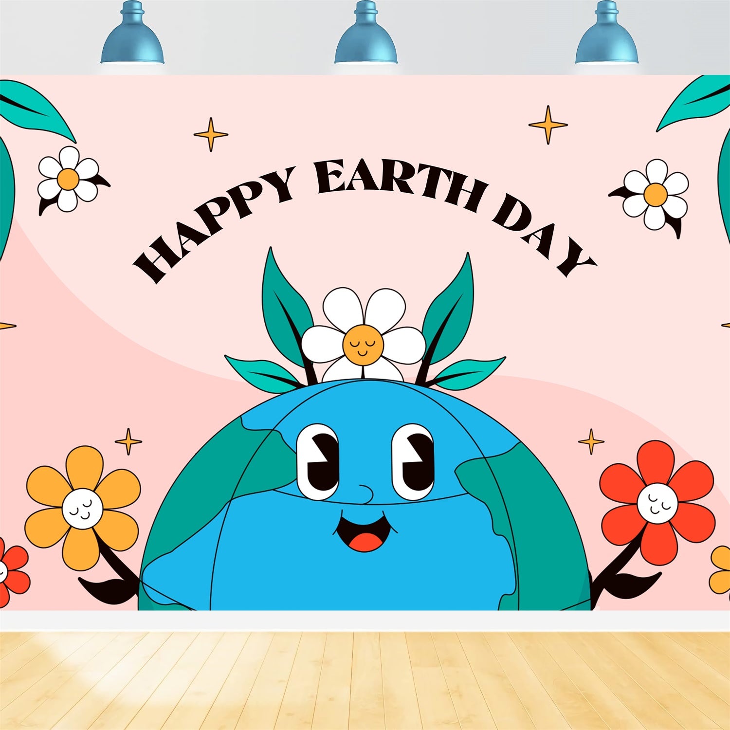 Happy Earth Day Backdrop Adorable Earth with Flowers Backdrop XY2-19