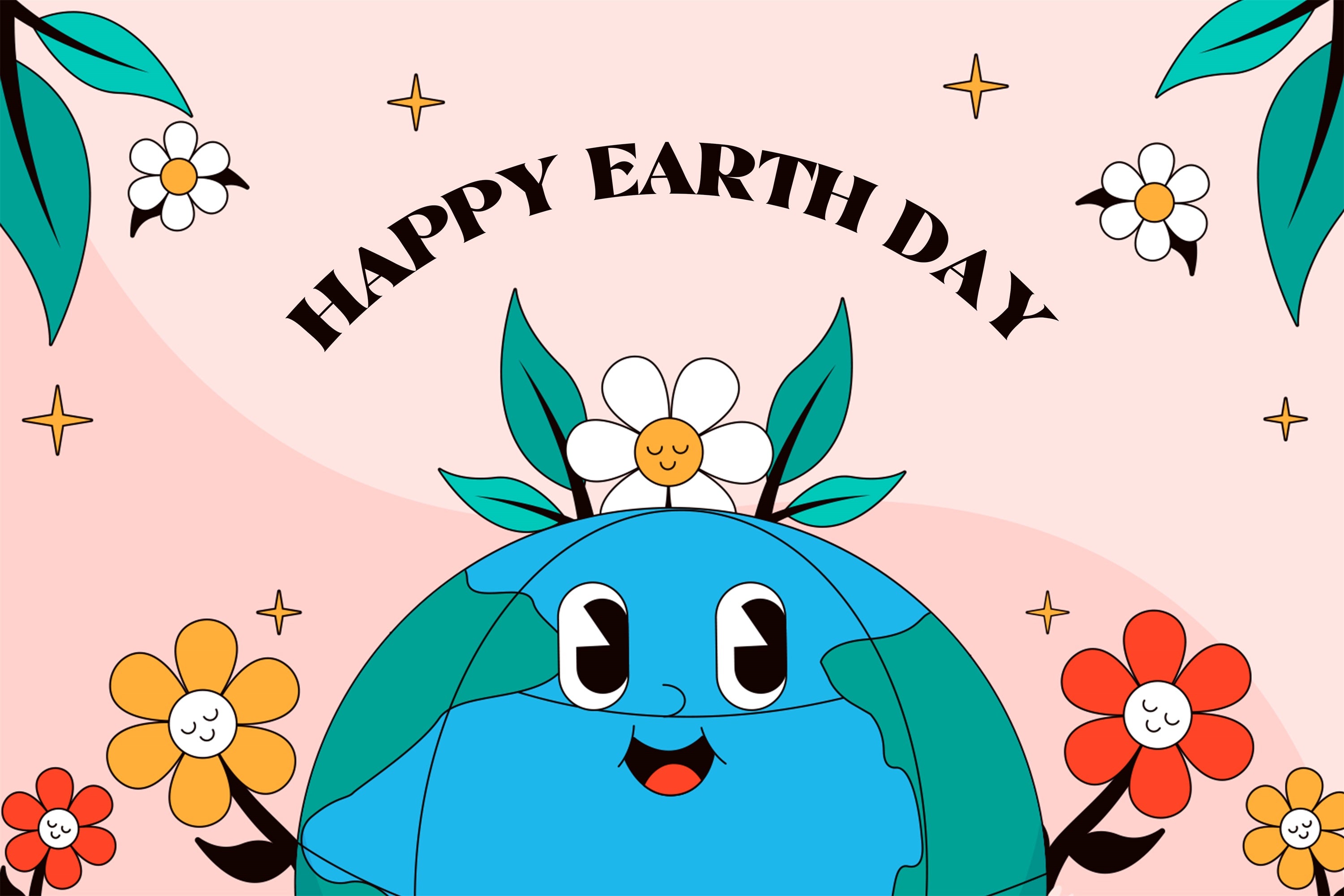 Happy Earth Day Backdrop Adorable Earth with Flowers Backdrop XY2-19