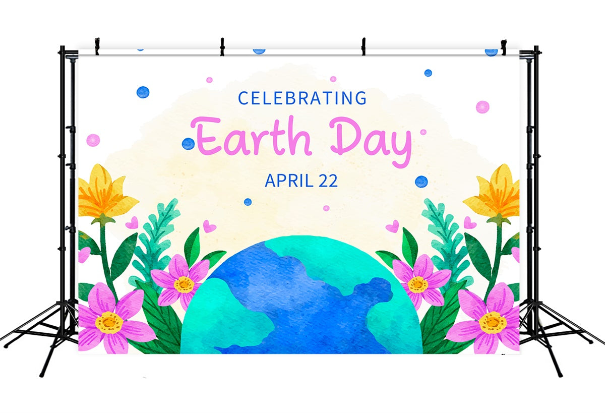 Happy Earth Day Backdrop Cute Floral Earth Day Theme Backdrop XY2-20