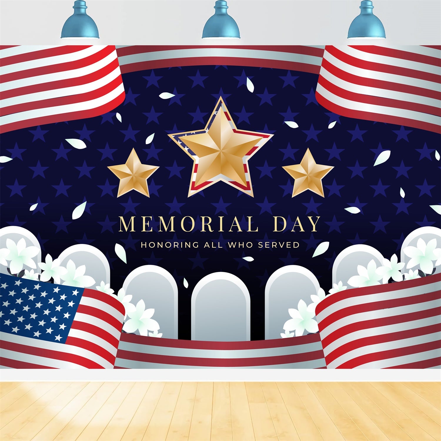 Memorial Day Backdrops Golden Stars Tribute Memorial Backdrop XY2-33