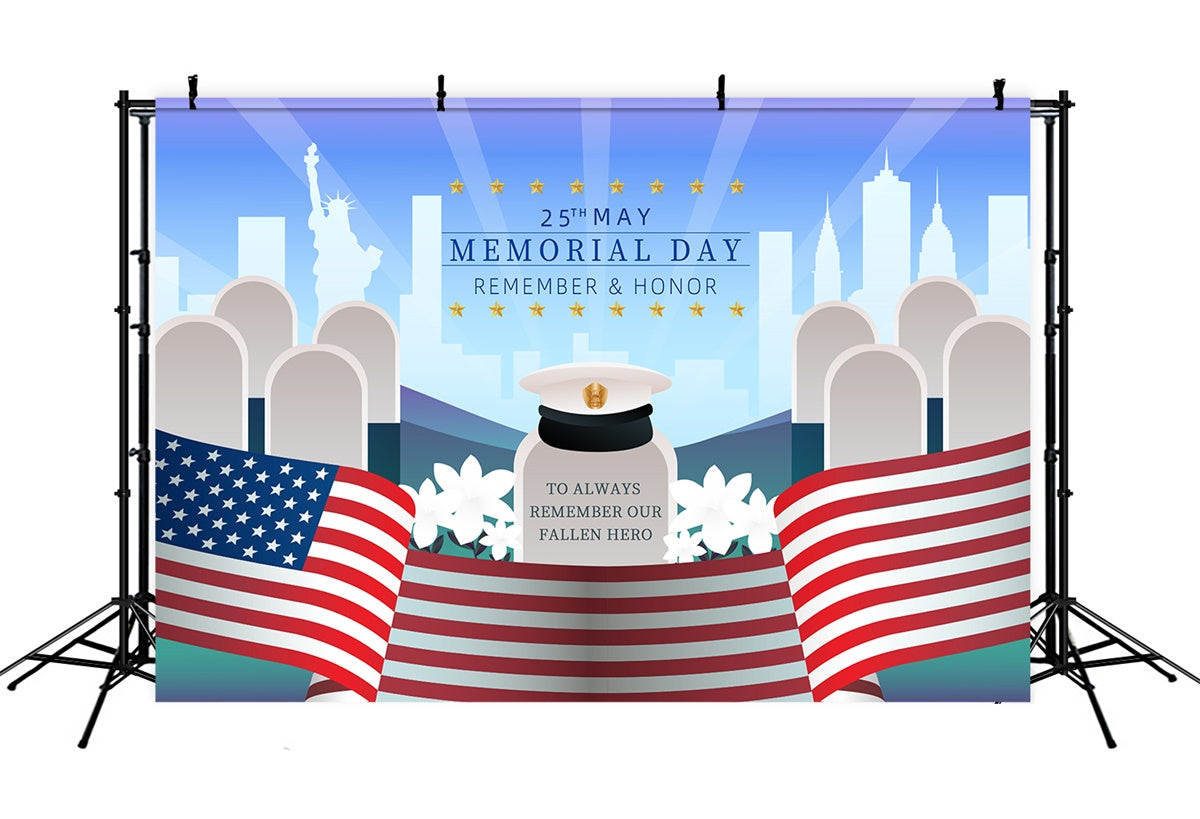 Memorial Day Backdrops Patriotic Tribute Statue Liberty Backdrop XY2-35