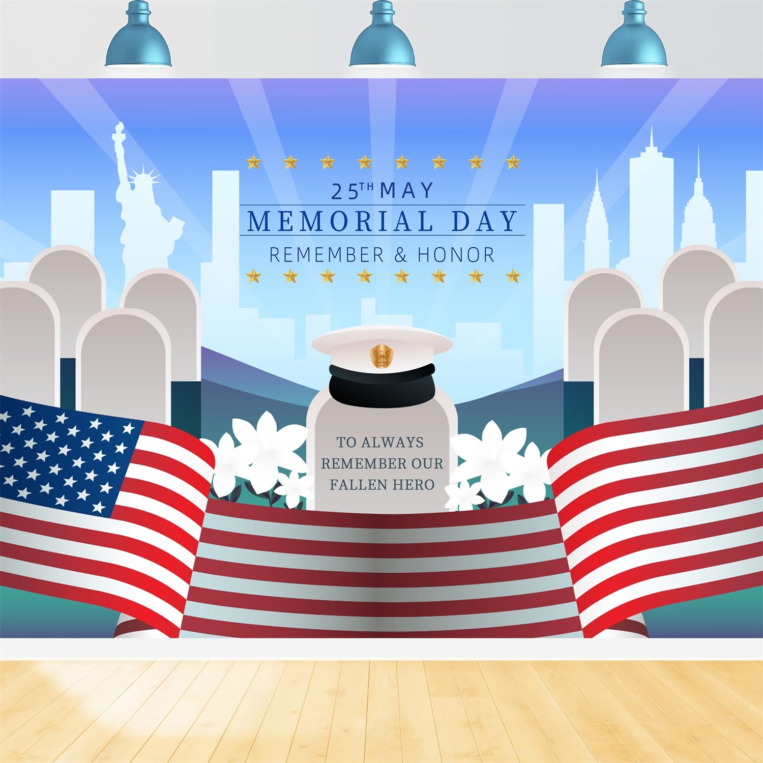 Memorial Day Backdrops Patriotic Tribute Statue Liberty Backdrop XY2-35