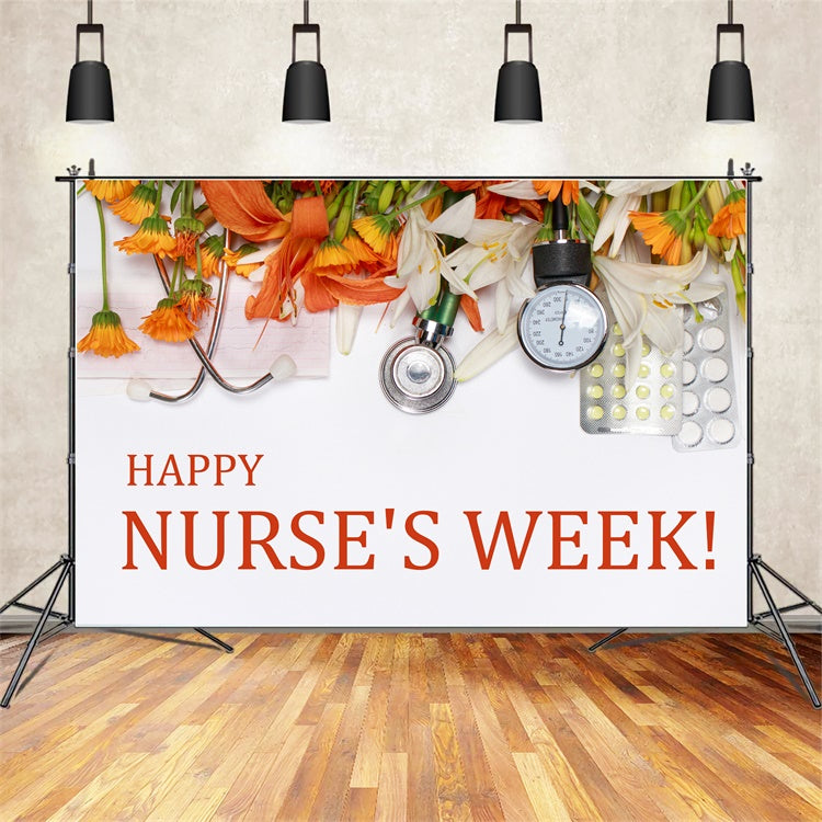 National Nurses Day Backdrop Orange Blossoms Medical Tools Backdrop XY2-41