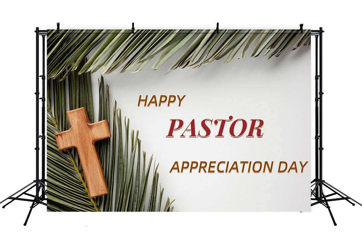 Backdrop For Pastor Appreciation Spiritual Lush Palm Cross Backdrop XY2-46