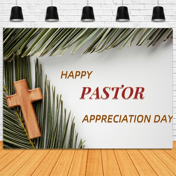 Backdrop For Pastor Appreciation Spiritual Lush Palm Cross Backdrop XY2-46