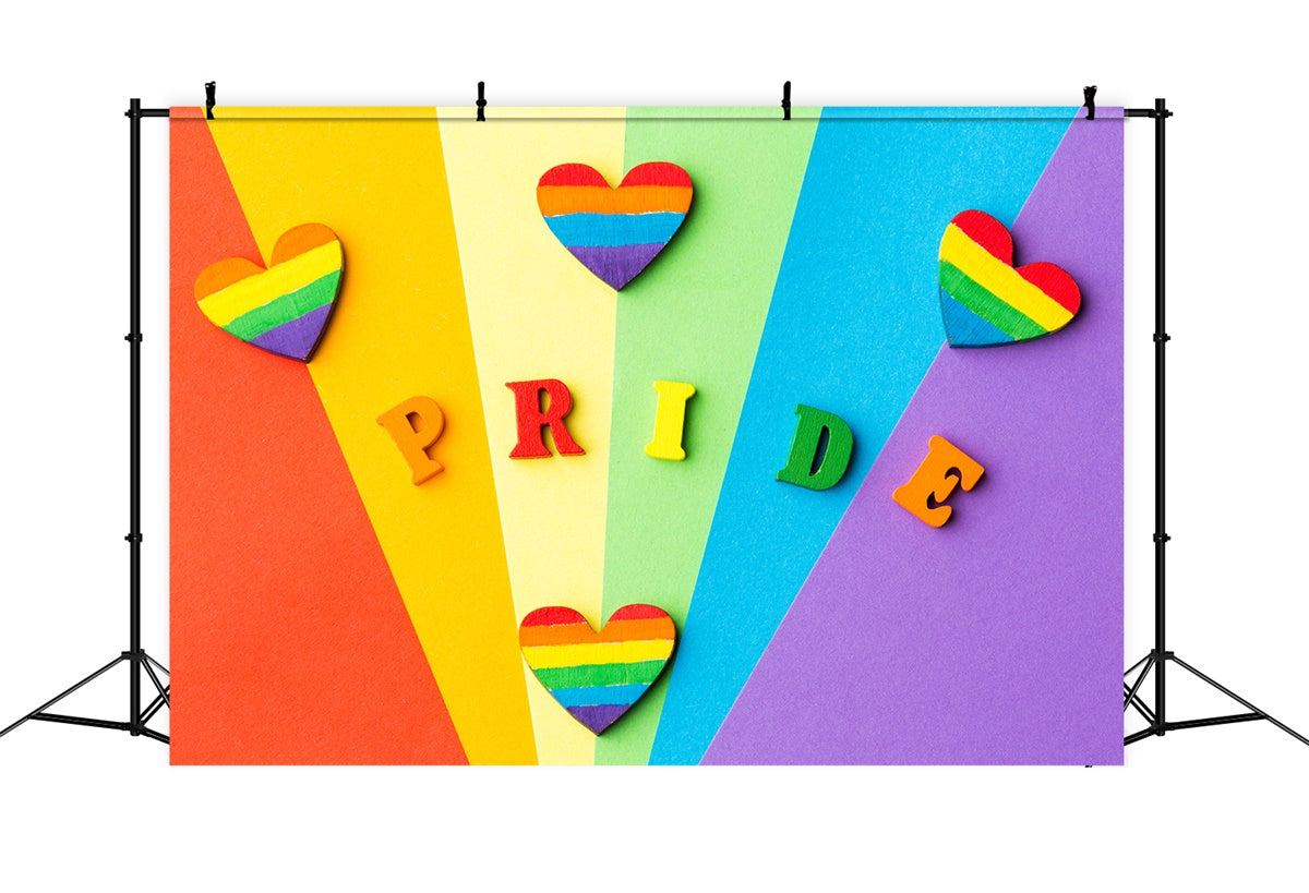 Pride Backdrop Wooden Rainbow Hearts Pride Letters Backdrop XY2-54