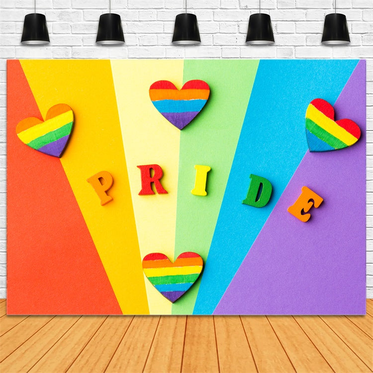 Pride Backdrop Wooden Rainbow Hearts Pride Letters Backdrop XY2-54