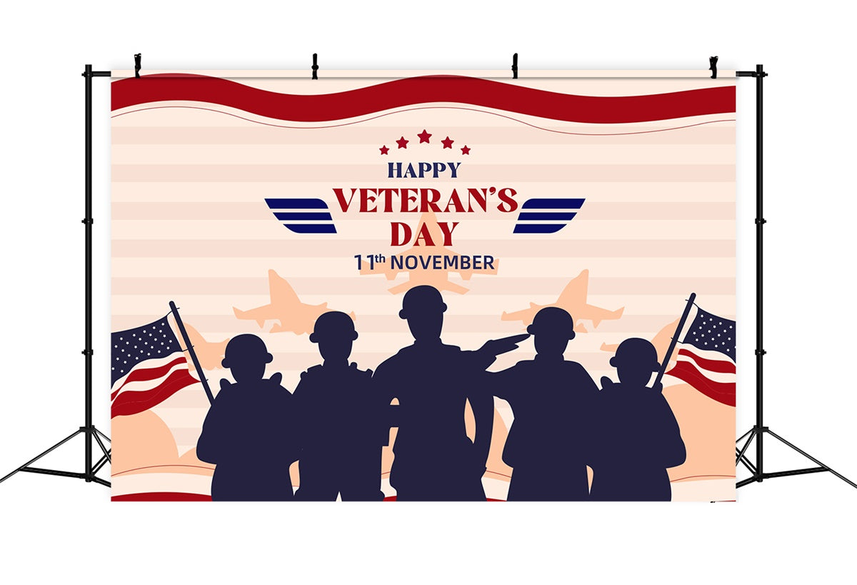 Veterans Day Photo Backdrop Soldiers Silhouette Tribute Backdrop XY2-59